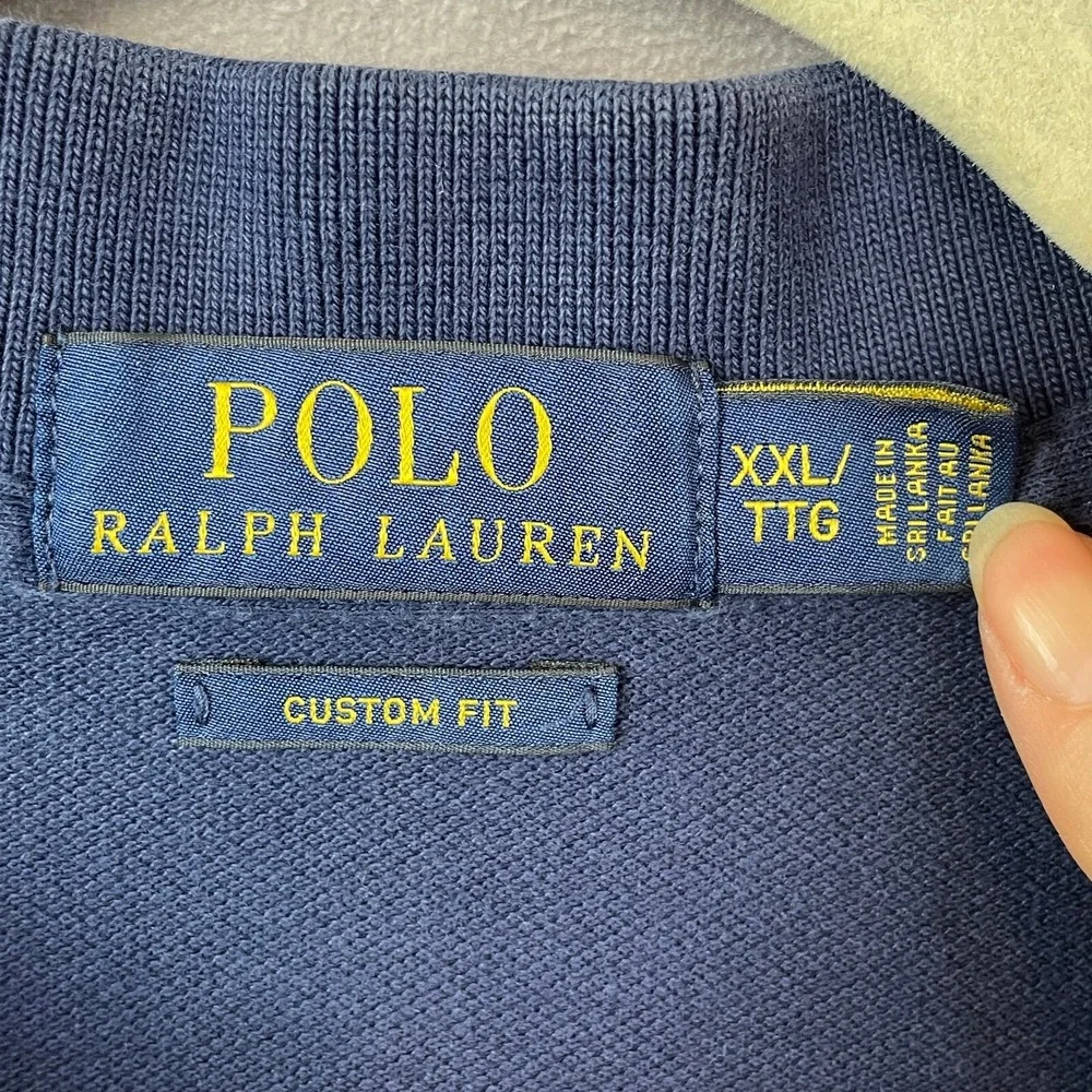 POLO RALPH LAUREN Polo Shirt Mens 2XL Blue Custom Fit Cotton Short Sleeve Casual